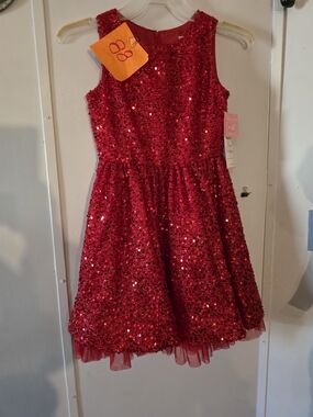 RARE EDITIONS Full Bling Radiant Red Dress Girls Size 14